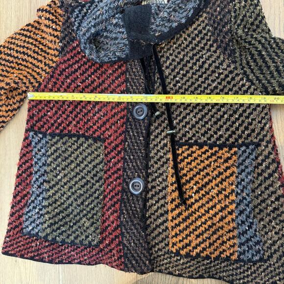 Multicolor Wool Blend Button Up Cardigan Red Green Yellow Fisherman Style Medium - Picture 7 of 8